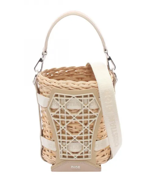 Christian Dior Pre-Owned 2020-2026 Raffia and Leather Sahara Wicker Basket Bucket Bag satchel Brown NJUNXPUPK9HFA6V1
