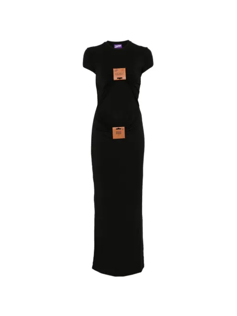 Jean Paul Gaultier leather-tag draped maxi dress Black 2604WDR164J076