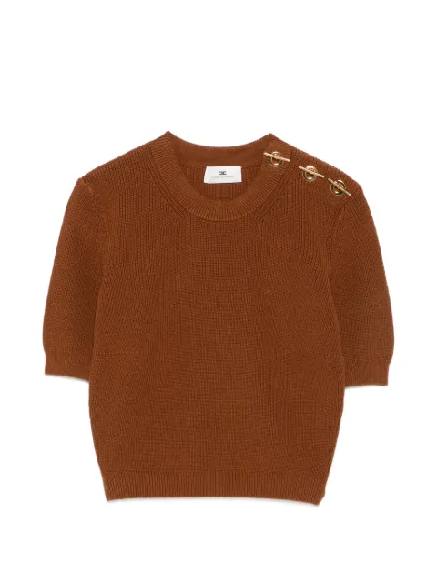 Elisabetta Franchi logo-plaque ribbed top Brown MK02S66E2