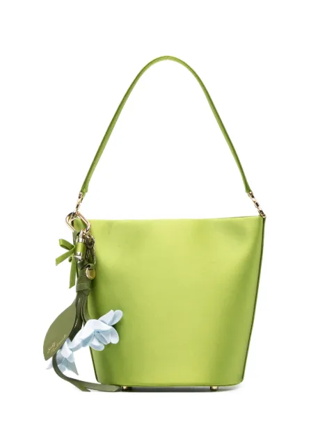 Self-Portrait floral-charm satin bucket bag Green PF26312G
