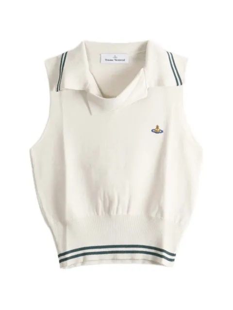 Vivienne Westwood Orb-embroidered striped vest Neutrals 18030080Y001V