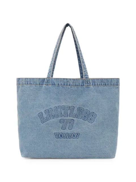 TOMBOY logo-embossed denim tote bag Blue 9176470988