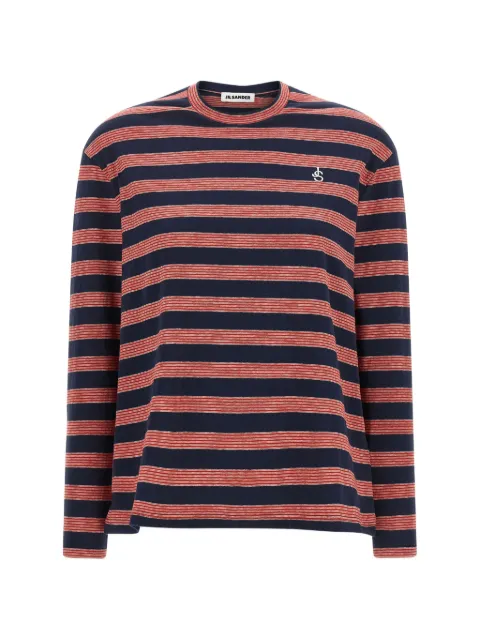 Jil Sander striped embroidered-logo T-shirt Blue J02GC0169J20389