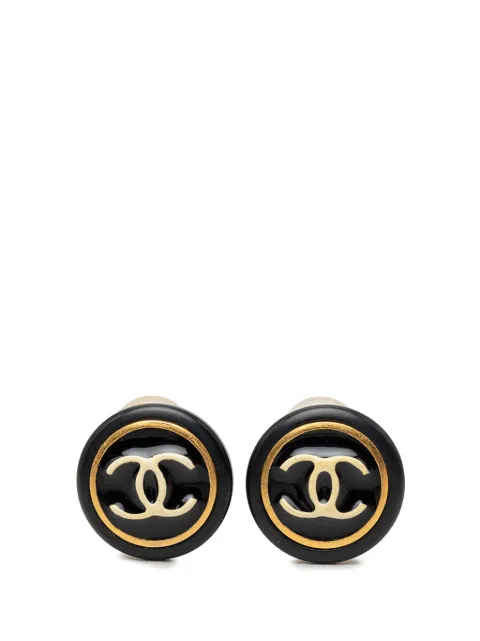 CHANEL Pre-Owned 1997 CC Resin and Gold Plated Button Clip On Earrings costume earrings Black 5S76PG3DHCOZKWG9