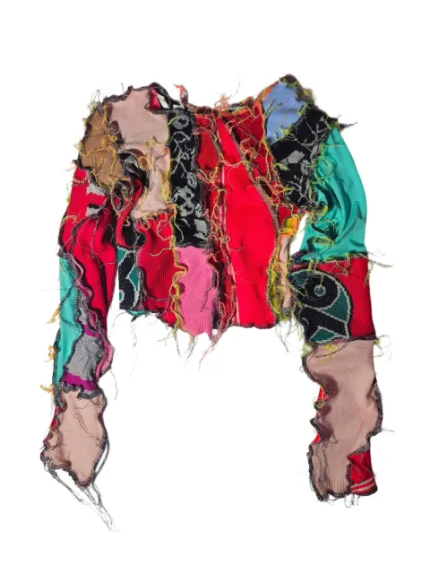 Borbala patchwork frayed-edge sweater Red BORB88091383