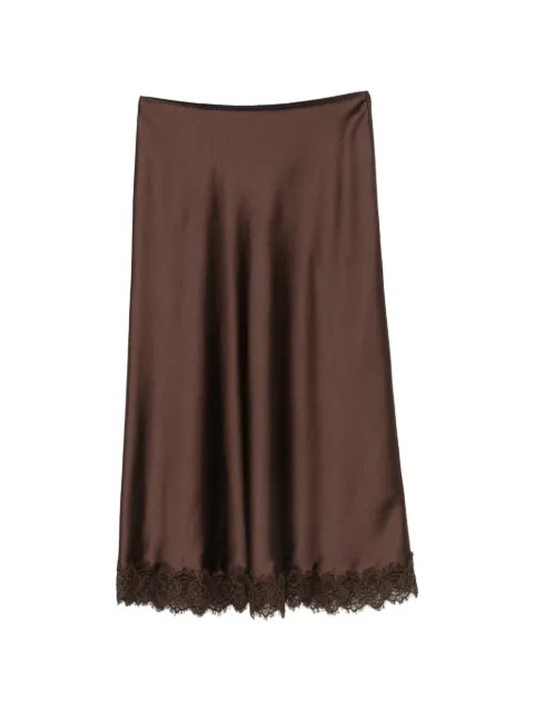 Luisa Cerano lace-trim satin midi skirt Brown 54834937770
