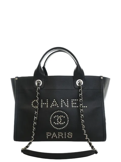 CHANEL Pre-Owned 2018 Small Studded Caviar Deauville Tote satchel Black F84GSY962DKWQQ1J