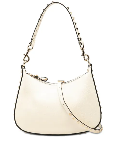 Valentino Garavani Pre-Owned 2010-2026 Small Grainy Calfskin Rockstud Hobo satchel White V9J8D1HF15MMA0J0