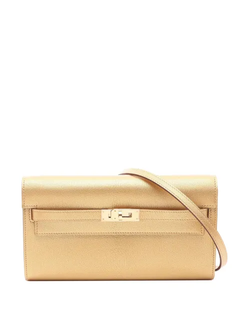 Hermès Pre-Owned 2025 Metallic Chevre Mysore Kelly To Go Wallet crossbody bag Gold SMPKQDZ876OU6TIH