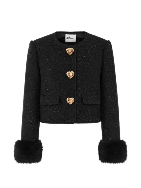 Self-Portrait black metallic boucle fur-cuff jacket Black 131JBLACK