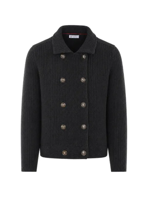 Brunello Cucinelli cashmere half English-rib mariner cardigan Grey M22506206C9653