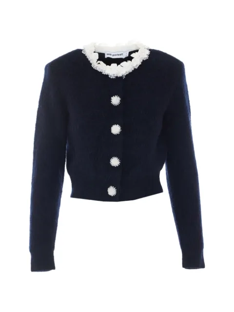 Self-Portrait navy flower pearl trim knit jumper Blue 176TNAVY