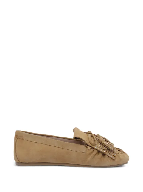Stuart Weitzman Barry stud-embellished fringe loafers Neutrals SO285BARRYMOCCASINSPDZ4G
