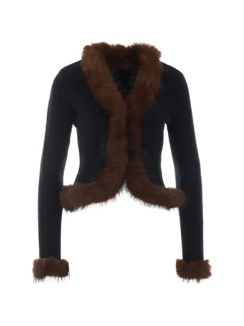 Self-Portrait black faux fur knit cardigan Black 148CBLACK