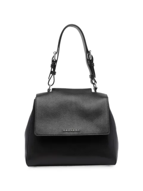 Orciani logo-plaque grained leather tote bag Black B01999LGN