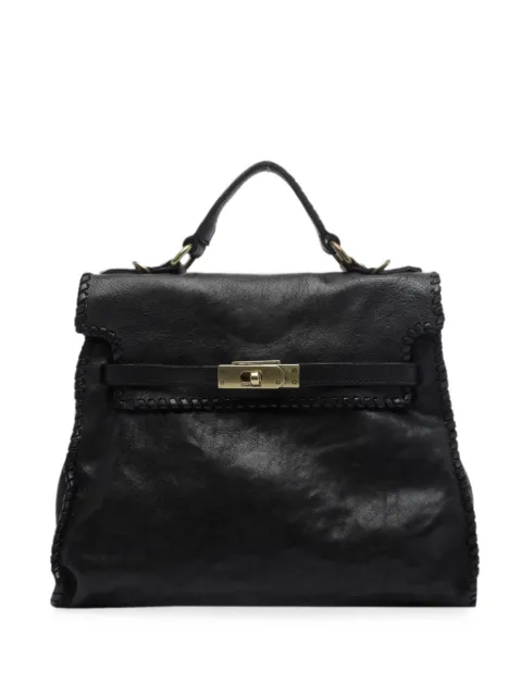 Campomaggi Ginevra large whipstitch-trim calf leather shoulder bag Black C043940NDX3133C0001