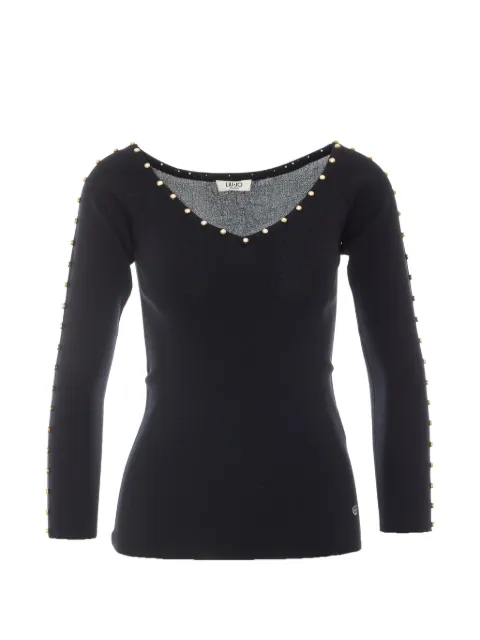 LIU JO crystal-embellished knitted T-shirt Black WF6228MS55N