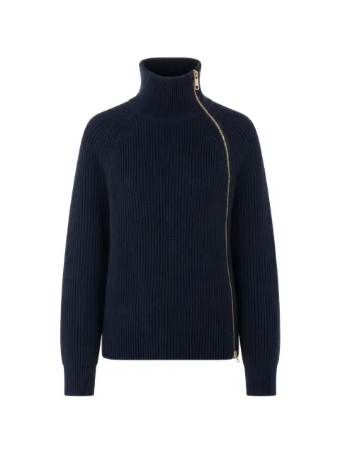 LIU JO asymmetric-zip ribbed-knit sweater Blue WF6216MS051