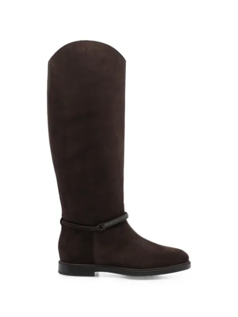 Brunello Cucinelli Monili-embellished suede boots Brown MZSFC3316C9885
