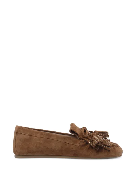 Stuart Weitzman Barry fringed suede loafers Brown SO285BARRYMOCCASINSPDDOE