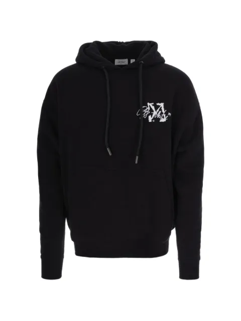Off-White logo-print drawstring hoodie Black OMBB085F26FLE00700001