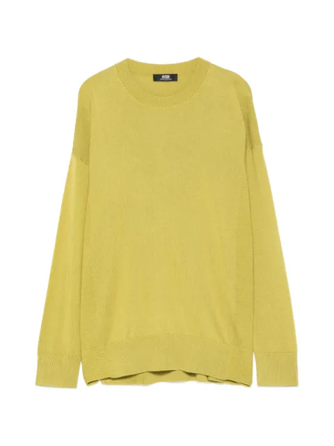 ALPHA STUDIO crew neck side-slit sweater Green FE7954C