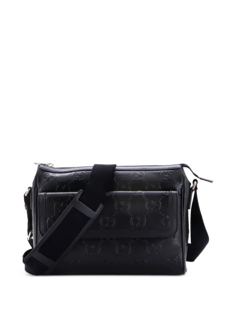 Gucci Pre-Owned Front Pocket Messenger Bag GG Embossed Perforated Leather Medium crossbody bag Black IARFDNIDUI7QEMBA