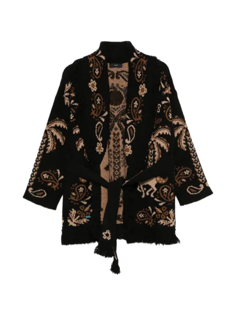 Alanui Island Roots Foulard fringed cardigan Black LWHB064E26KNI003