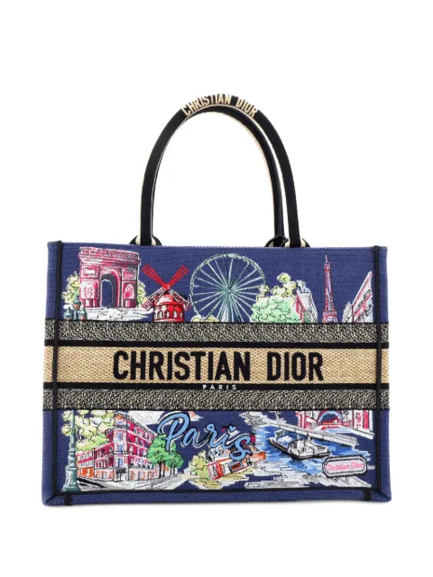 Christian Dior Pre-Owned Book Embroidered Raffia Medium tote bag Blue VPO9YI7Y3I3K5PKU