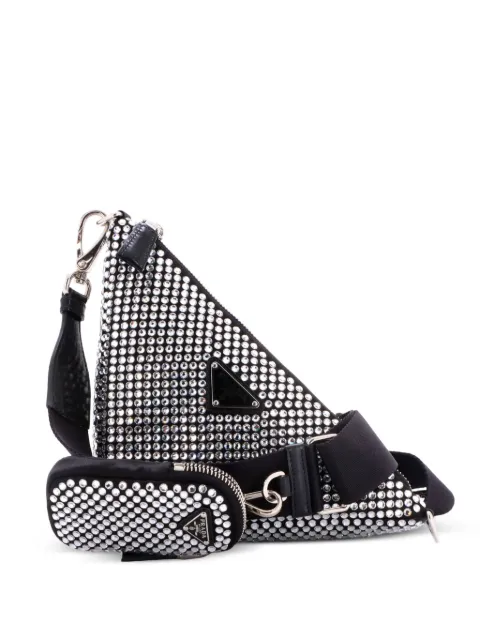 Prada Pre-Owned Triangle Logo Zip Crystal Embellished Satin Small crossbody bag Black HK6OYYH0ONDYAPWH