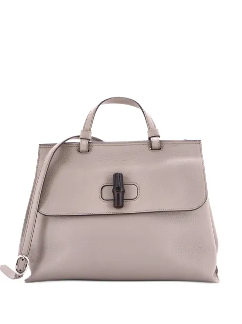 Gucci Pre-Owned Bamboo Daily Top Handle Bag Leather Medium satchel Grey O0JY051N4NQ6574N