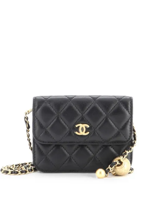 CHANEL Pre-Owned Pearl Crush Flap Clutch with Chain Quilted Lambskin Mini crossbody bag Black MOHYCF6NTEW9TGJY