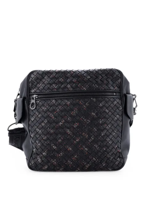 Bottega Veneta Pre-Owned Snap Messenger Bag Printed Intrecciato Nappa Medium crossbody bag Black KG5DBJZN5MCEN2NP