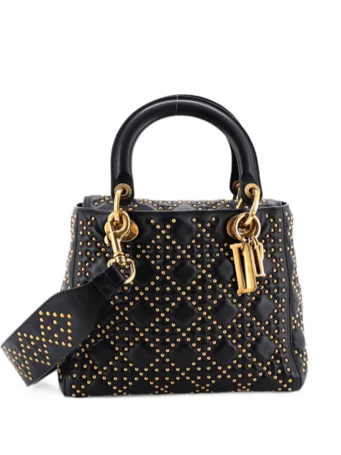 Christian Dior Pre-Owned Supple Lady Dior Bag Cannage Studded Lambskin Medium satchel Black 0PAH9A9CQH9ISLP0