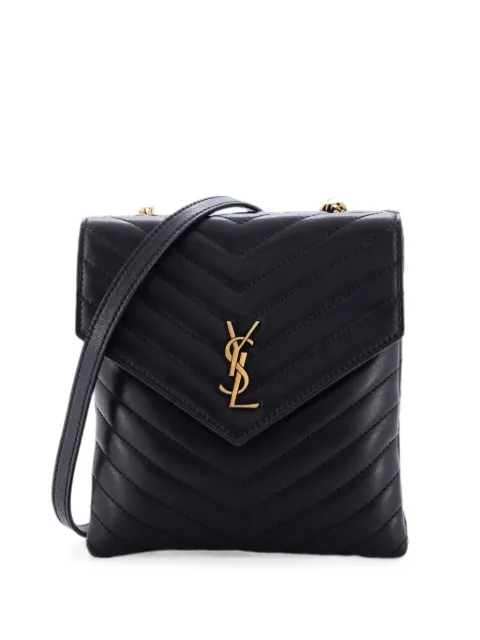 Saint Laurent Pre-Owned Double Flap Bag Chevron Leather shoulder bag Black 1W684TE2Z8JE85X0