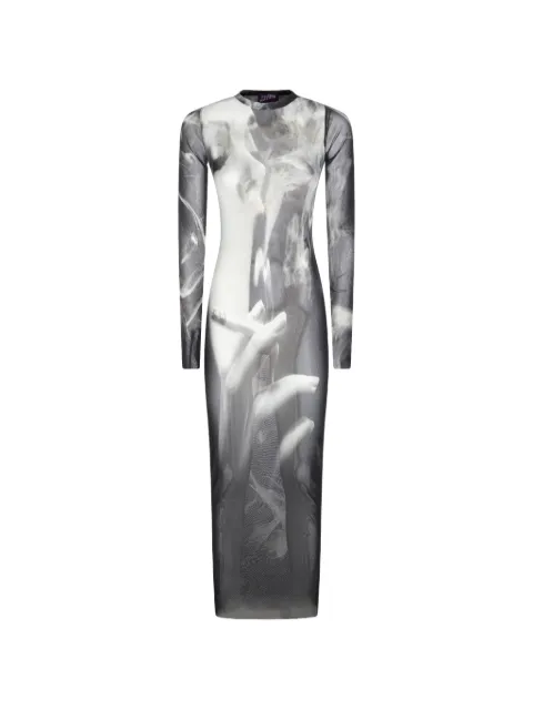Jean Paul Gaultier graphic-print long-sleeve maxi dress Black 2604WDR191M031P000201