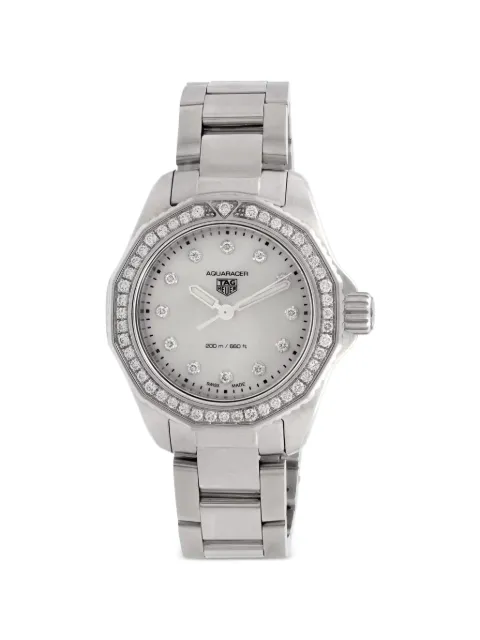 TAG Heuer Pre-Owned Aquaracer diamond-embellished 30mm watch White WBP1417BA0622