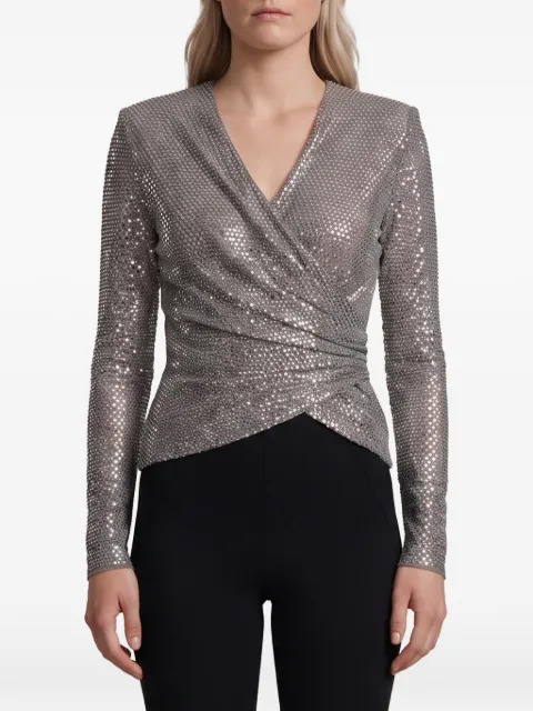 Self-Portrait grey rhinestone mesh wrap top Silver AW26154T