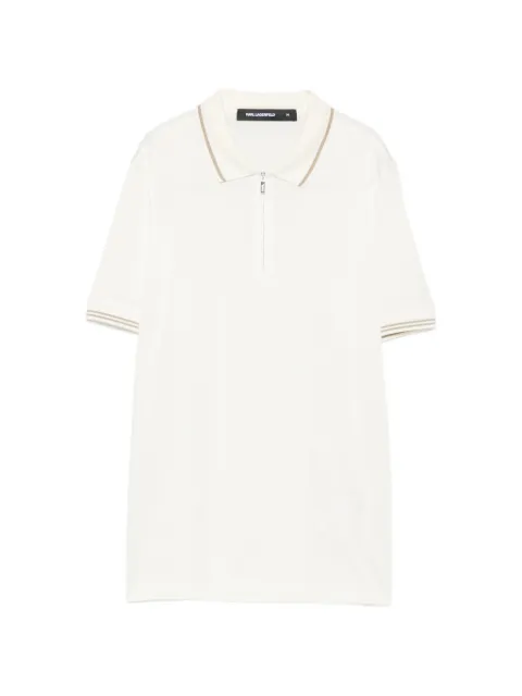 Karl Lagerfeld striped-trim zip-fastening polo shirt Neutrals 745001564200