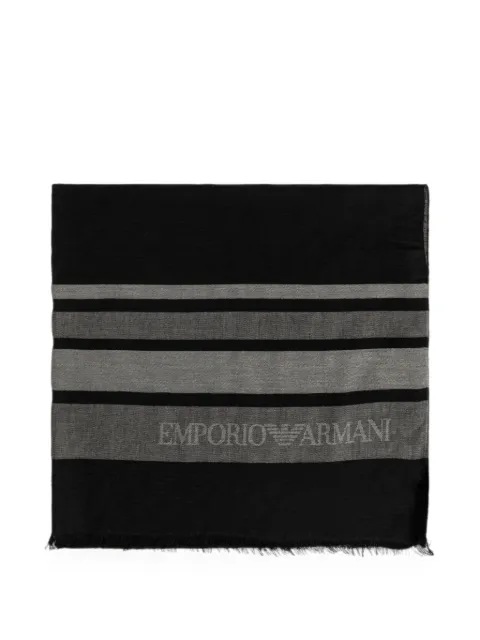 Emporio Armani stole in striped modal and viscose with delicate fringe Black EM007180AF29142