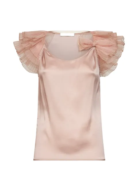 Alina bow-detail ruffled blouse Neutrals DNLW26223