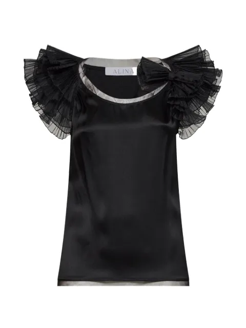 Alina bow-detail short-sleeved blouse Black DNLW26223