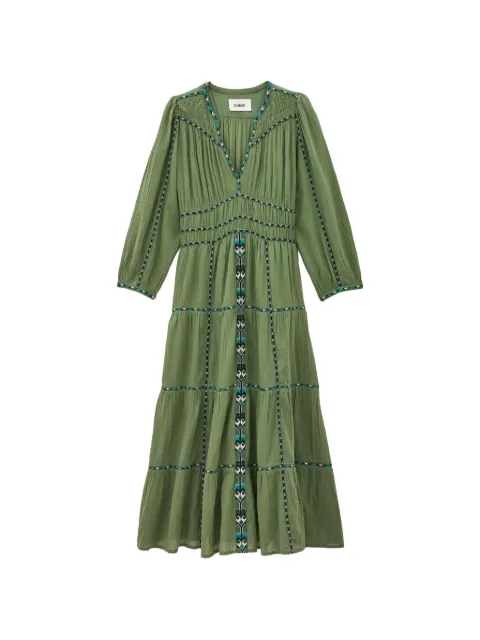 Ba&Sh Pahina embroidered tiered flared midi dress Green 1H26PAHI