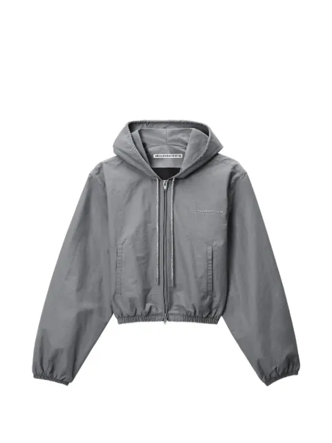 Alexander Wang crystal hotfix drawcord shrunken hoodie jacket Grey 1WC3262781