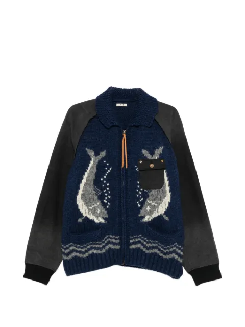 KHOKI intarsia-knit panelled cardigan Blue 26FWK01