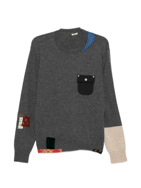 KHOKI patchwork flap-pocket sweater Grey 26FWK03