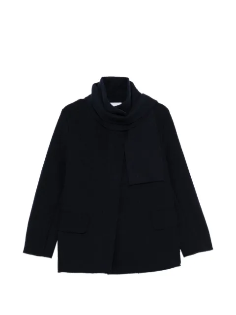Why Ci scarf-detail flap-pocket coat Blue WH0883