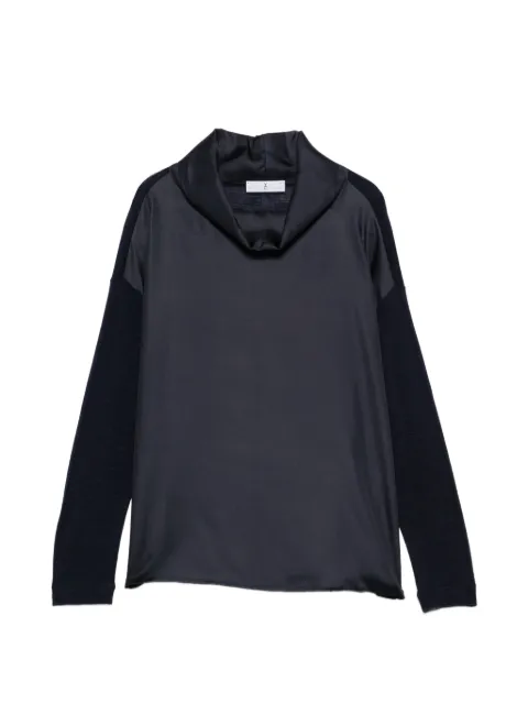 Why Ci satin-panel long-sleeve top Blue WH0045