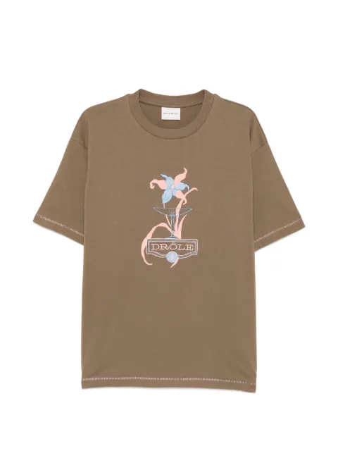 Drôle De Monsieur graphic-print cotton T-shirt Brown LTS331CO248KK