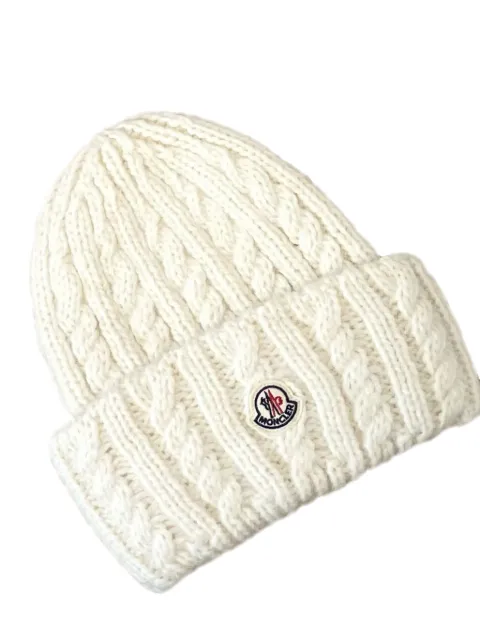 Moncler cable knit wool blend beanie hat White L20933B00031N0403